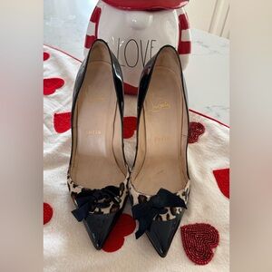 Christian Louboutin Black and Leopard Print Heels